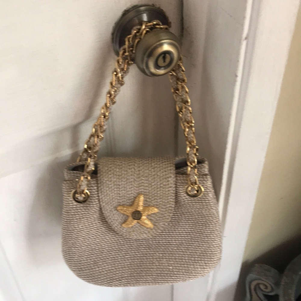 WHITE AND GOLD ERIC JAVITS SQUISHEE BAG
